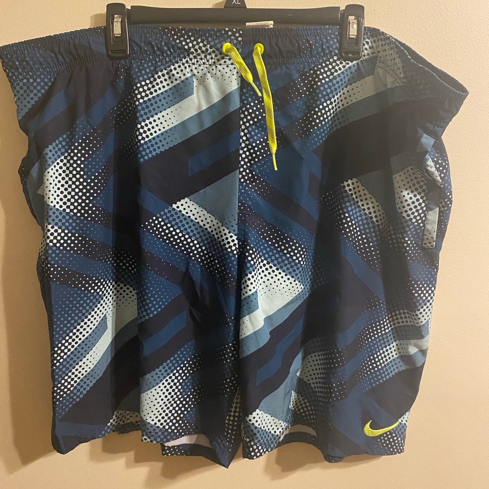 Mens Nike Blue Black Multicolor Lined Swim Trunks‎ Bottoms Size XXL 2XL